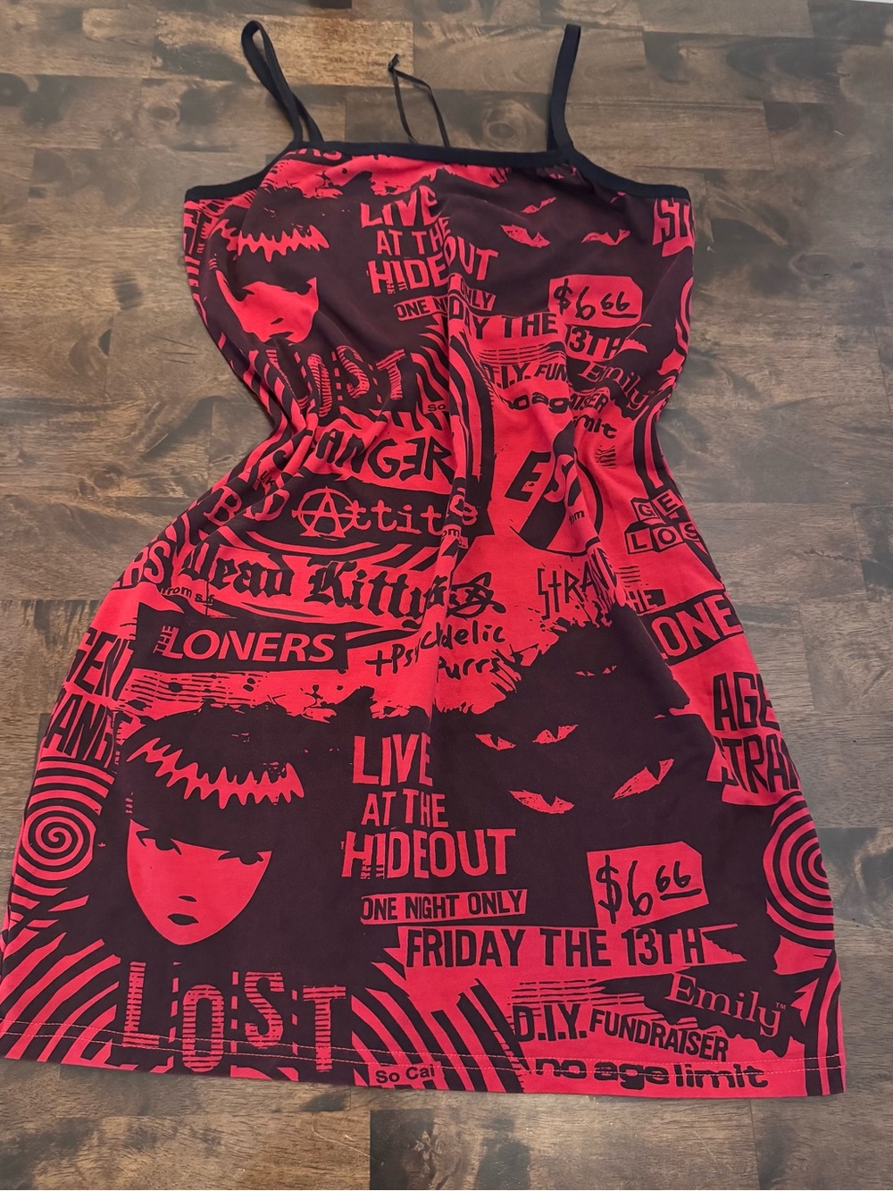 Dolls Kill x Emily the Strange Red Black Mini Dress L NWOT Goth Punk